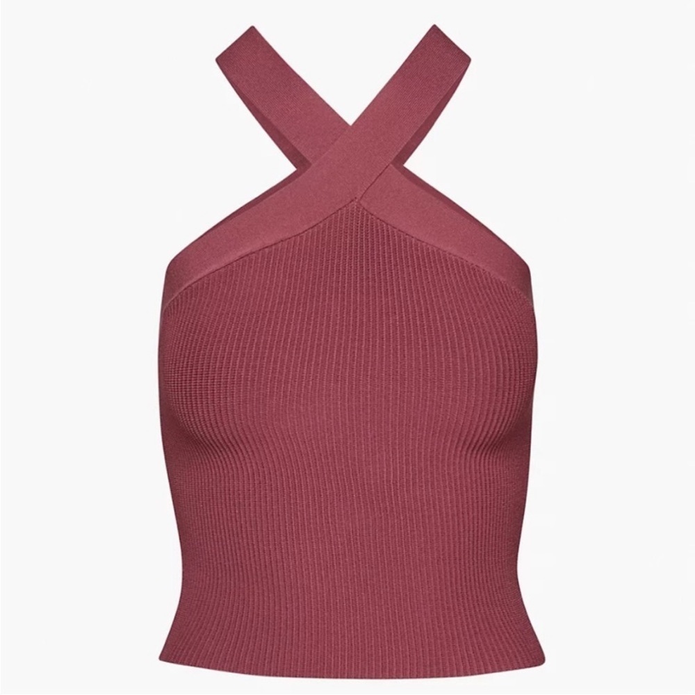 Babaton Sculpt Knit Criss Cross Dusty Rose Ribbed Crop Tank Top XS